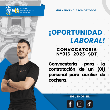 Convocatoria N°016-2026-SBT para la contratación de un (01) personal para auxiliar de cochera.
